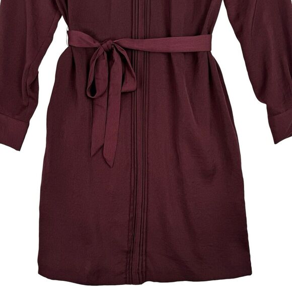 Banana Republic Women Shirt Dress Burgundy Sz 0 Long Sleeve Belted Preppy Office - Picture 6 of 15